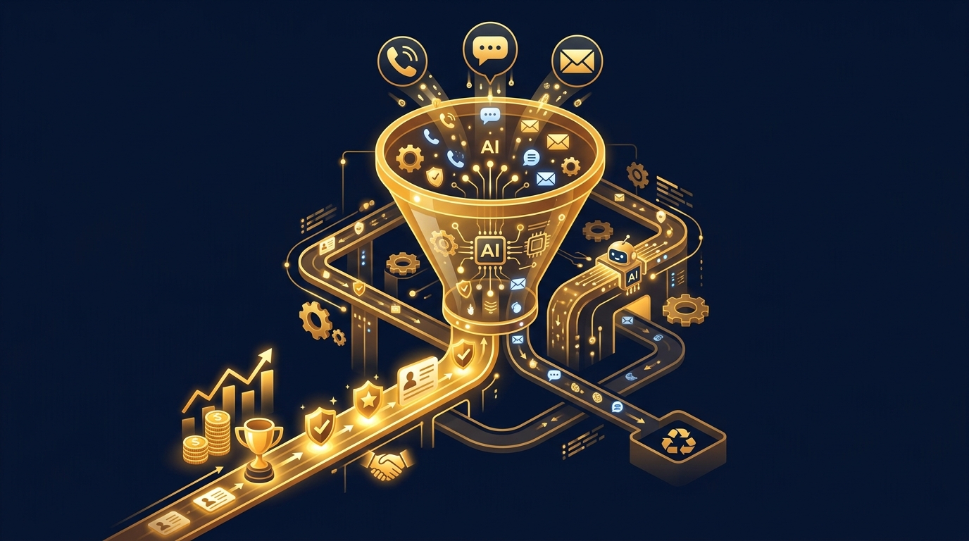 Pipeline de vendas automatizado com inteligência artificial qualificando leads de múltiplos canais