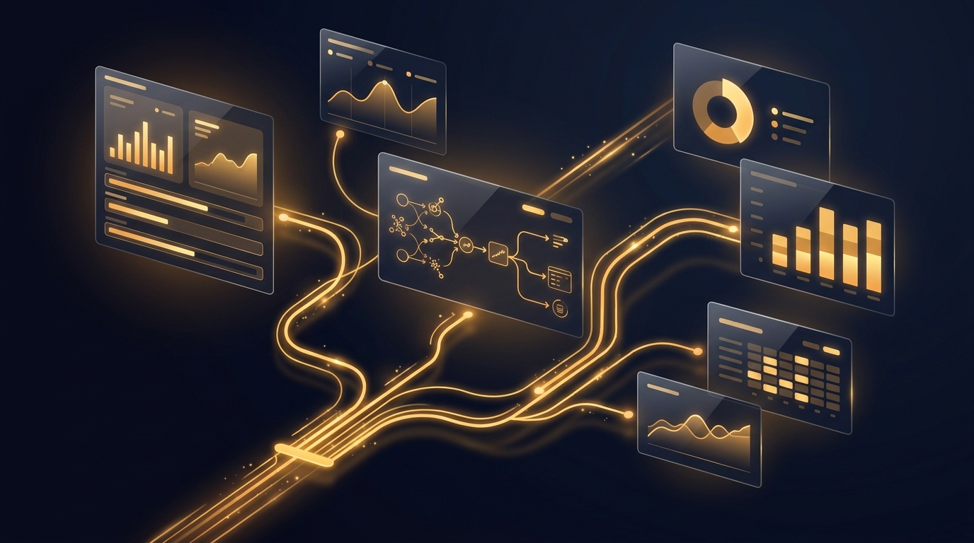 Painel de CRM com inteligência artificial mostrando pipeline de vendas e conexões automatizadas